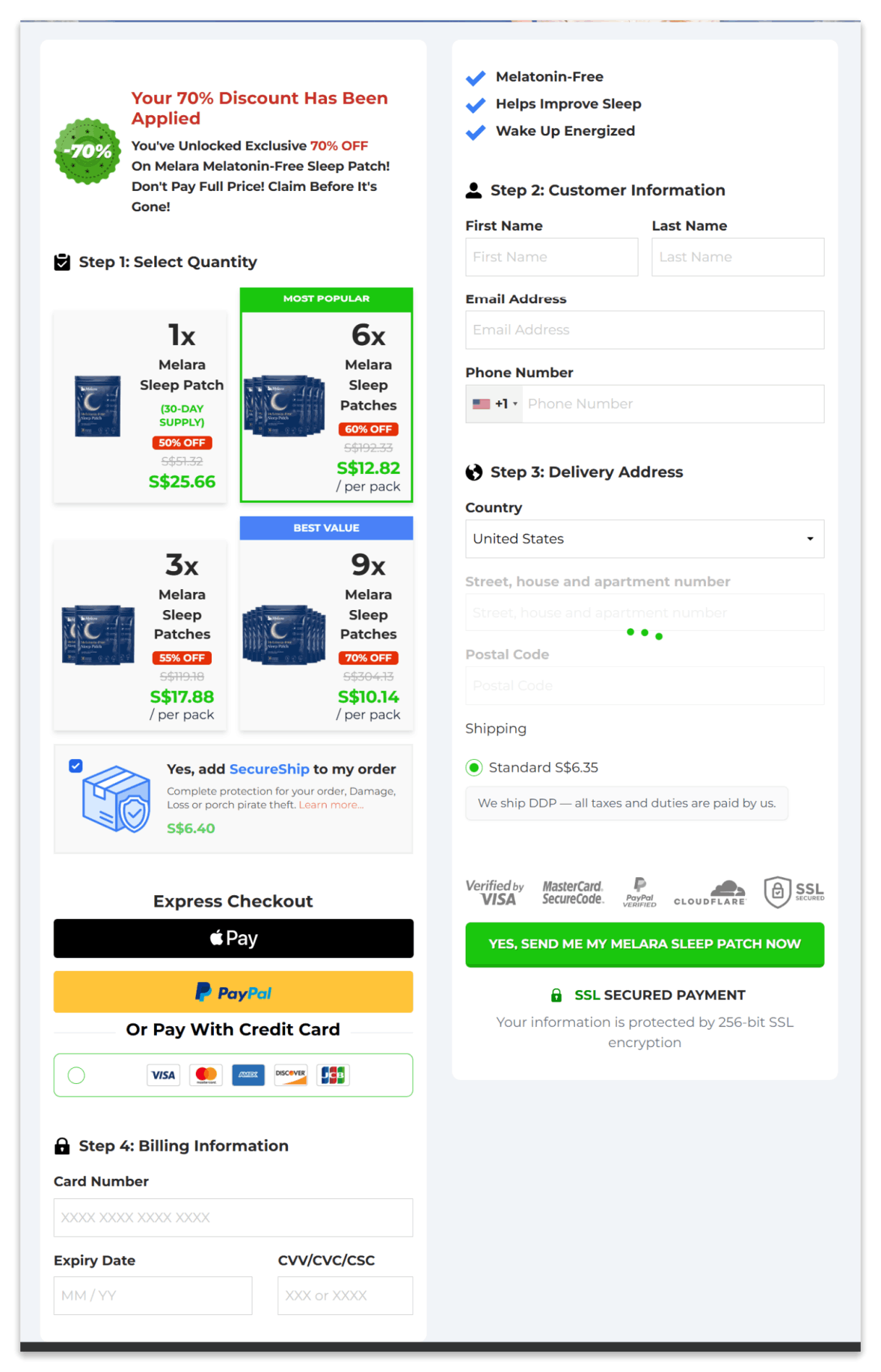 Melara Sleep Patch Secure Checkout Page